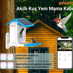 Avenir V5-DZWNQ Kameralı Solar Güneş Panelli Kuş Mama Kabı 1.6L Yem Haznesi