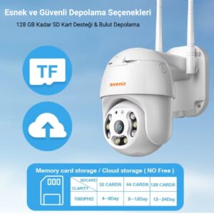 AV-M20 5MP CCTV Kablosuz İki Yolu Ses Onvif Destekli Waterproof Ptz WIFI IP Kamera