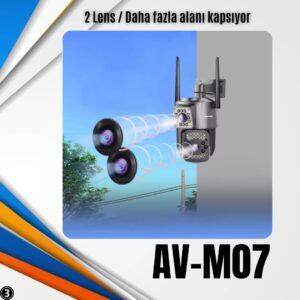 AV-M07 4MP (2*2MP) 2 Kameralı 4G Sim Kartlı IP PTZ Kamera V380 PRO App