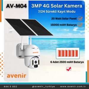 Avenir AV-M04 4 MP Solar Sistem 4G Sim Kartlı Solar Panelli IP Speed Dome PTZ Kamera