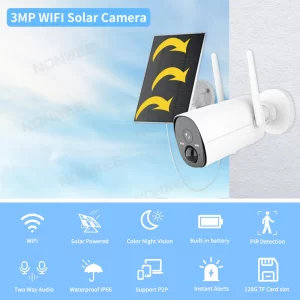 3MP Bullet Kablosuz Wifi IP Solar Kamera Dahili Batarya 5200mAh PIR Hareket CloudEdge Destekli