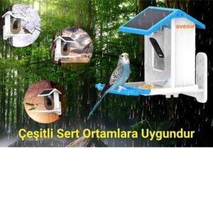 Avenir V5-DZWNQ Kameralı Solar Güneş Panelli Kuş Mama Kabı 1.6L Yem Haznesi