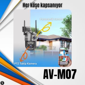 AV-M07 4MP (2*2MP) 2 Kameralı 4G Sim Kartlı IP PTZ Kamera V380 PRO App