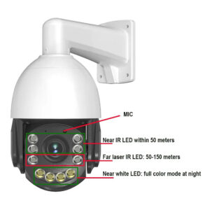 5 MP 30X 4 adet IR LED+ 4 Warm Light+ 2 laser LED PTZ Speedome Kamera AV-IP7530R