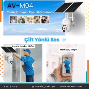 Avenir AV-M04 4 MP Solar Sistem 4G Sim Kartlı Solar Panelli IP Speed Dome PTZ Kamera