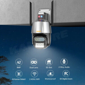 H.265 8MP 4K Kablosuz Wifi kamera Siren Alarmı Çift Lens 8X Zoom PTZ Hız Kamera Ai Otomatik İzleme CCTV IP Kamera AV-M22