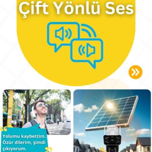 Avenir AV-S427 6MP 2 Kameralı Solar PTZ 4G Sim Kartlı 256 GB SD Kart Desteği IP PTZ Kamera