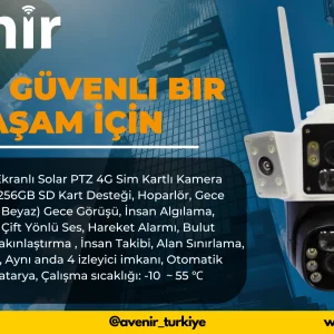 Avenir AV-S428 6MP 2 Kameralı 3 Ekranlı Solar PTZ 4G Sim Kartlı ip Kamerası