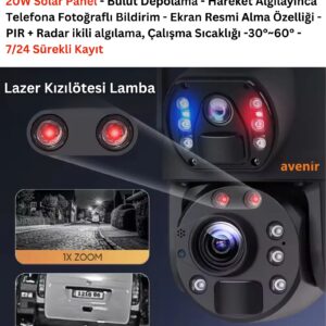 Avenir AV-S436 4G Solar Güneş Enerjili 6MP 36X Optikal Zoom Siren ve Sesli Uyarı 50 Metre Gece Görüş Mesafesi IP PTZ Kamerası